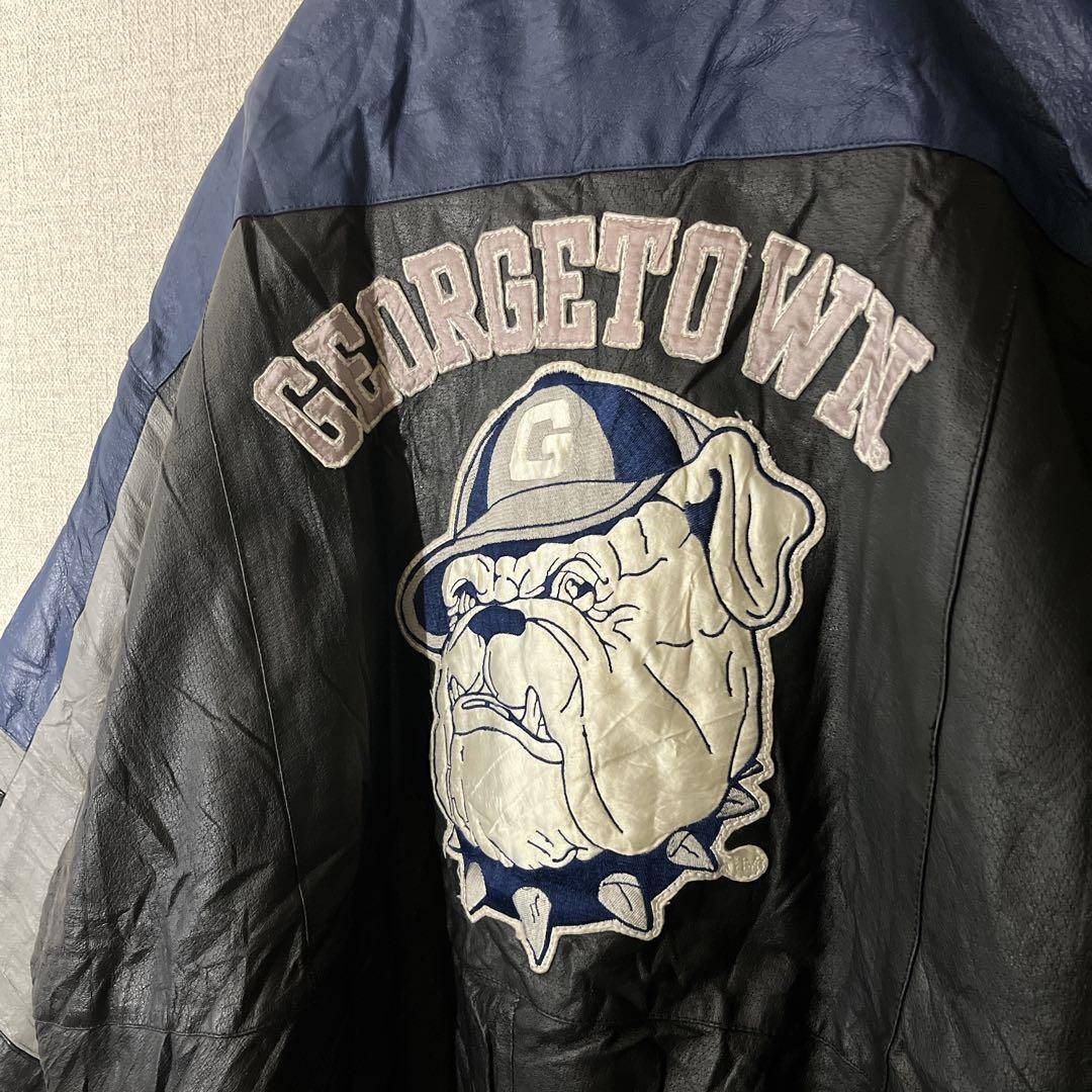 【希少】ジョージタウン・ホヤス 本革 カレッジ レザージャケット ブルドッグ