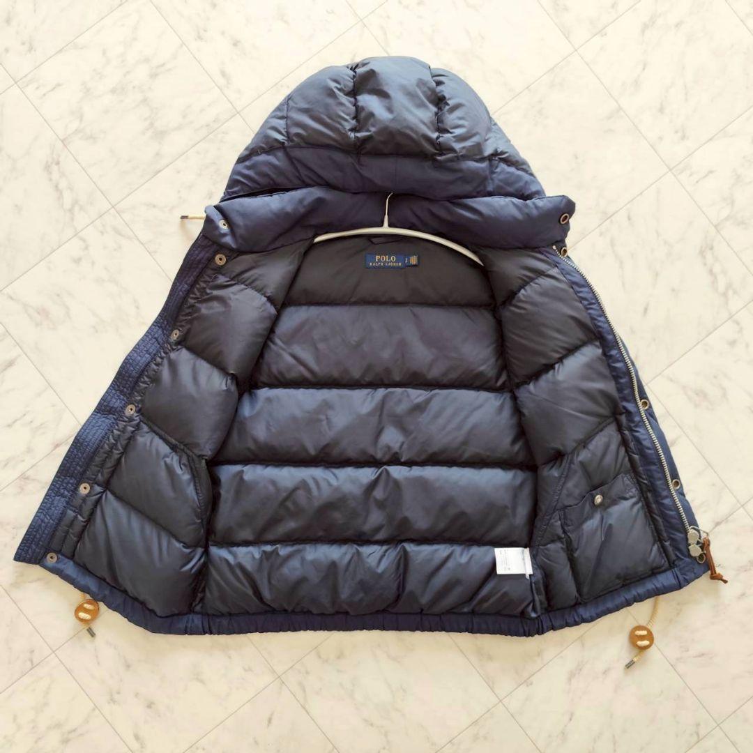 ポロラルフローレン フード レザー ポニー刺繍 ダウンベスト ネイビー
