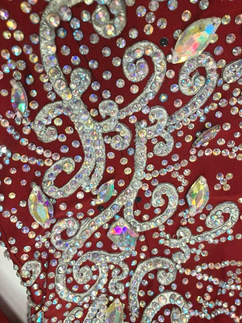 社交ダンス　スタンダードドレス　モダンドレス　赤　スパンコール