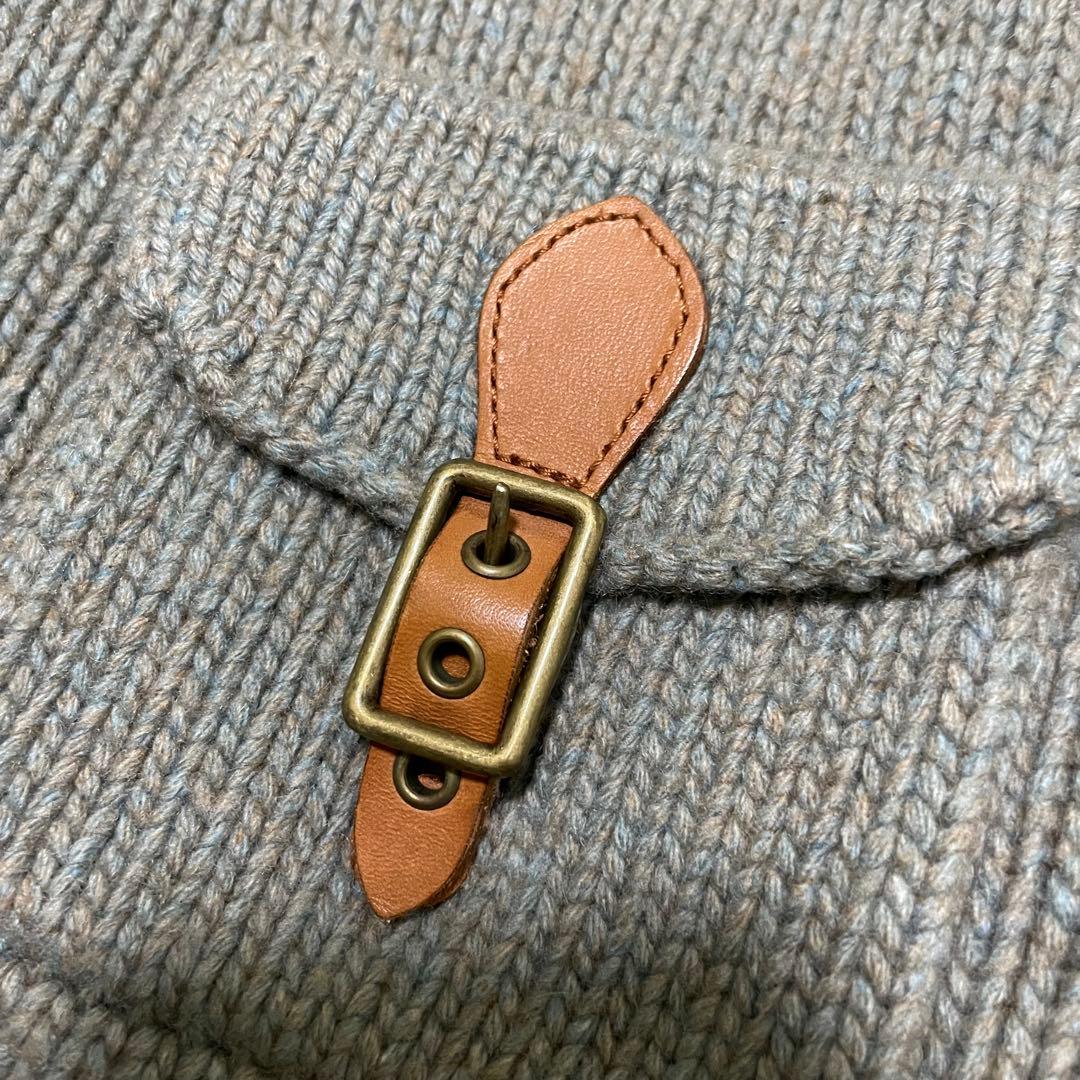 極美品/XL相当 ラルフローレン カシミヤ ケーブルニット レザー オリーブ色