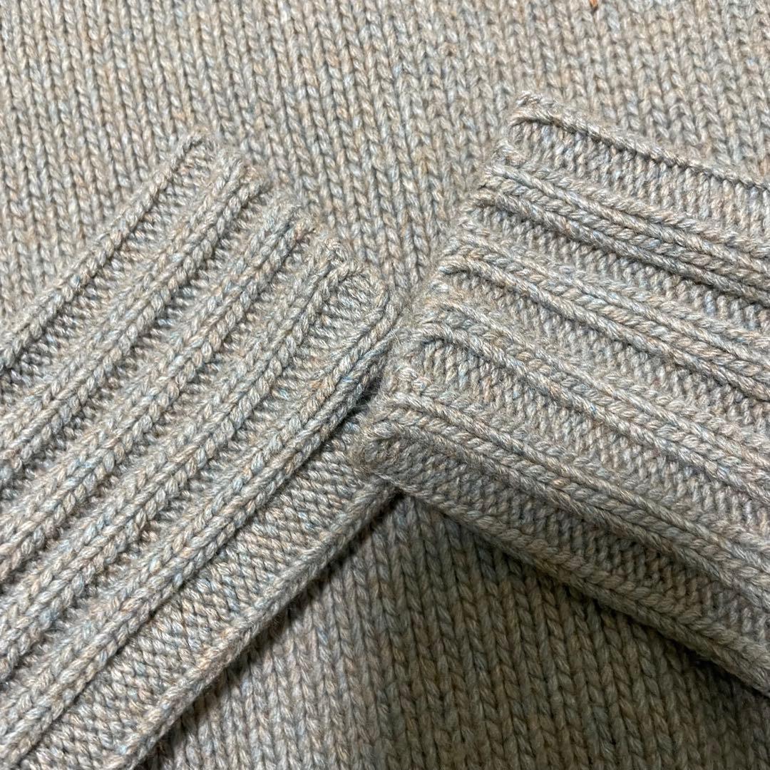 極美品/XL相当 ラルフローレン カシミヤ ケーブルニット レザー オリーブ色