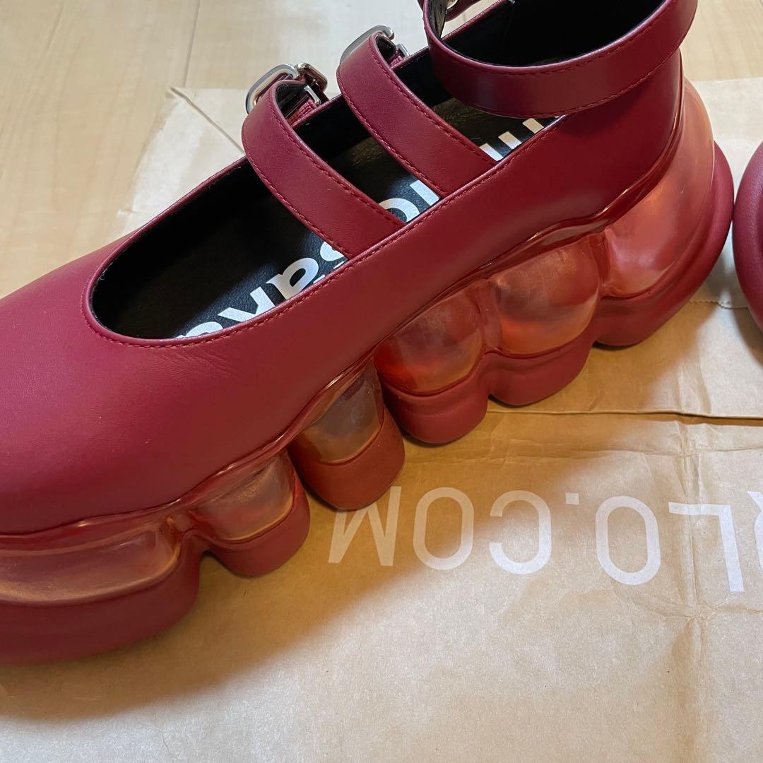 ミキオサカベ MaryJane Wine ストラップ付き 厚底ローファー赤