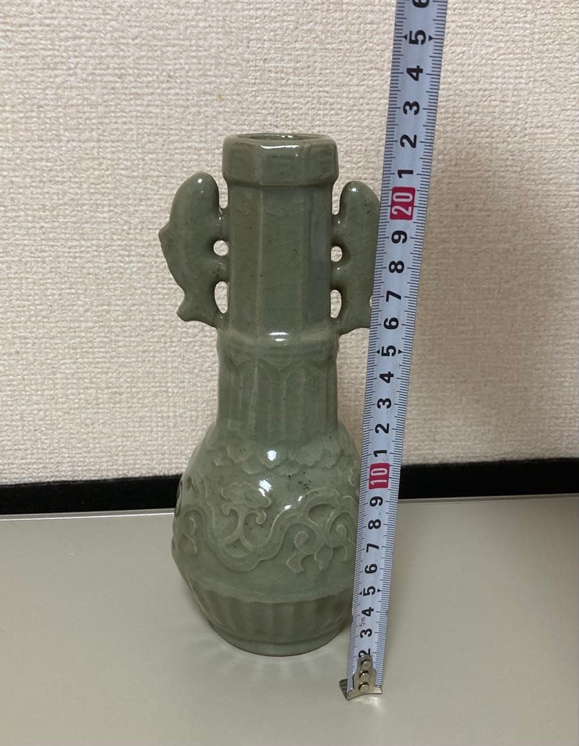 天龍寺青磁　龍泉窯青磁 双魚耳瓶　七官青磁