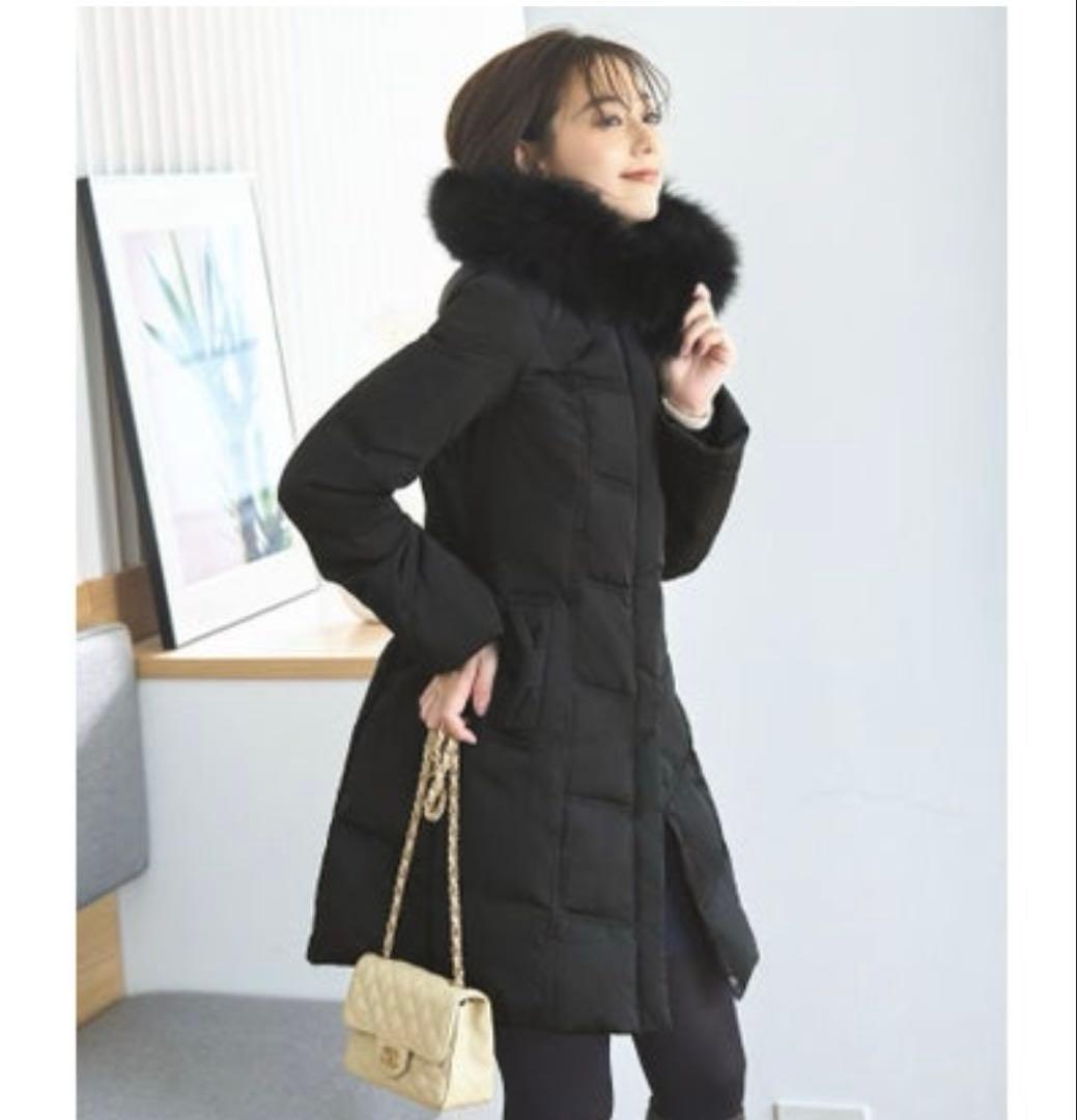 【新品未使用】ファー付きブラックダウンジャケットリボン
