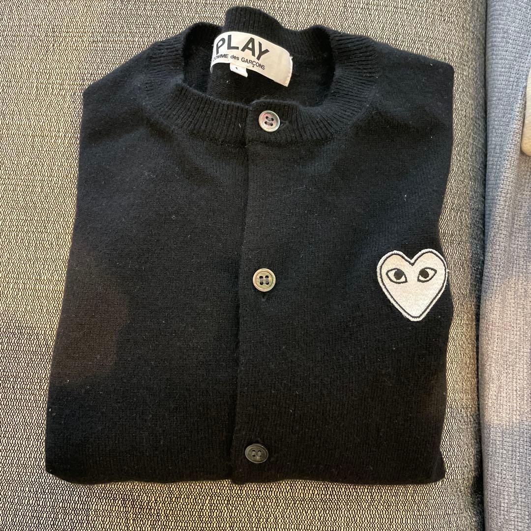 ま*)様 PLAY コムデギャルソン　ニットカーディガン　L パート刺繍ブラック