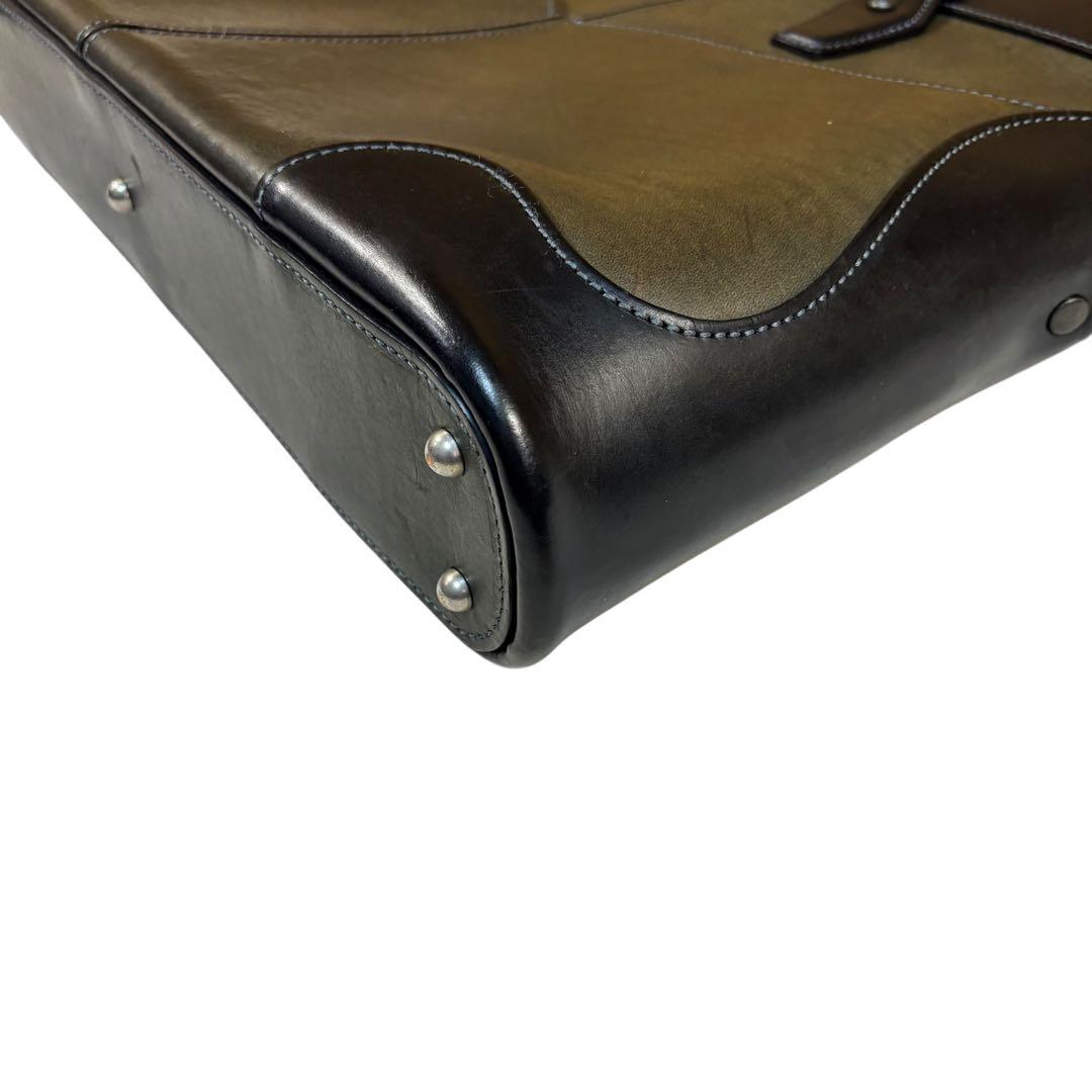 万双　2way ブライドルレザーブリーフケース　ビジネスバッグ　自立　カーキ　黒