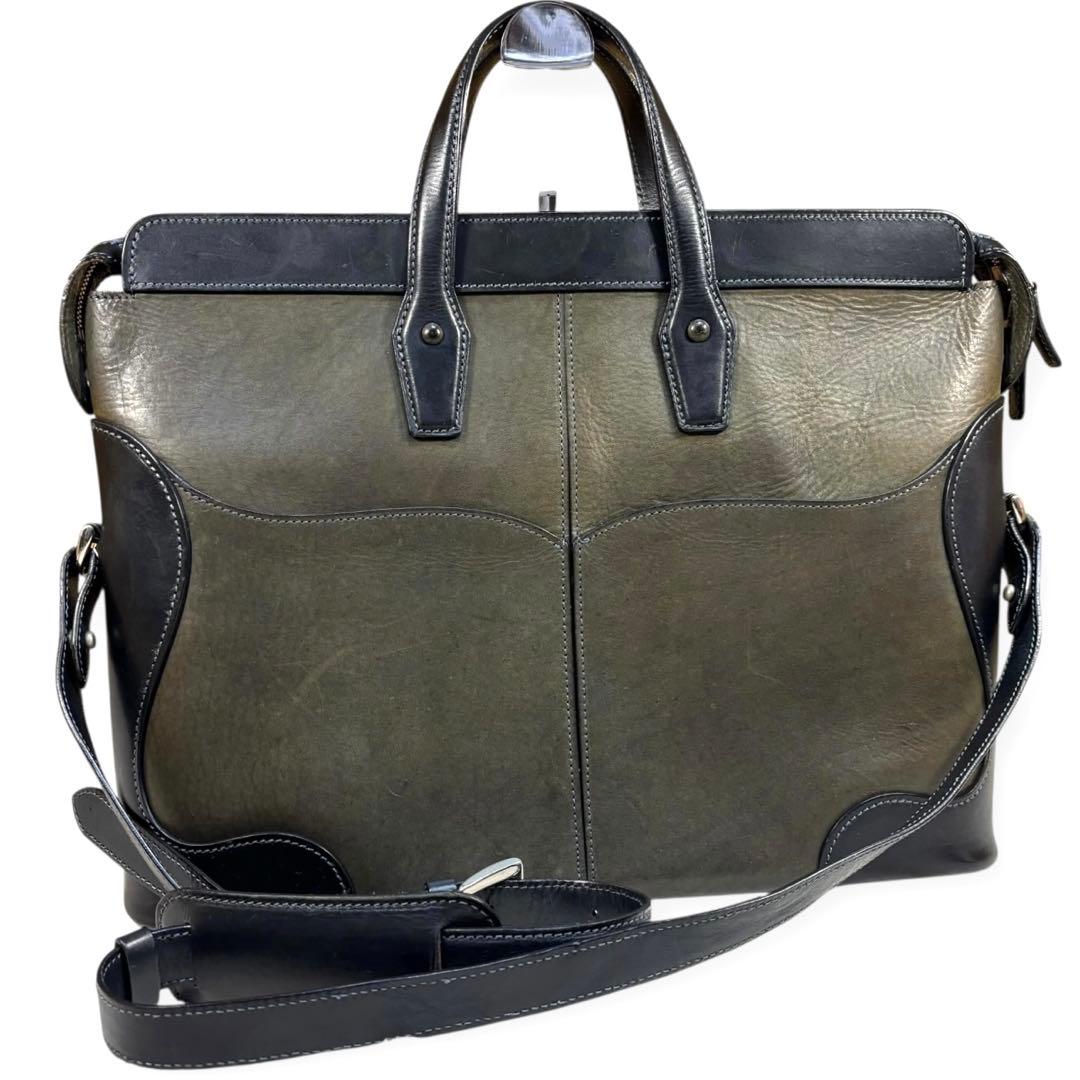 万双　2way ブライドルレザーブリーフケース　ビジネスバッグ　自立　カーキ　黒