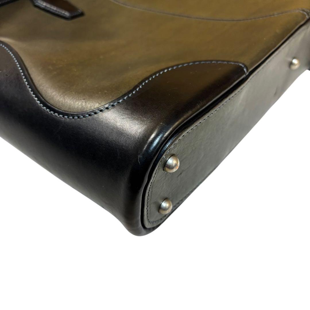 万双　2way ブライドルレザーブリーフケース　ビジネスバッグ　自立　カーキ　黒