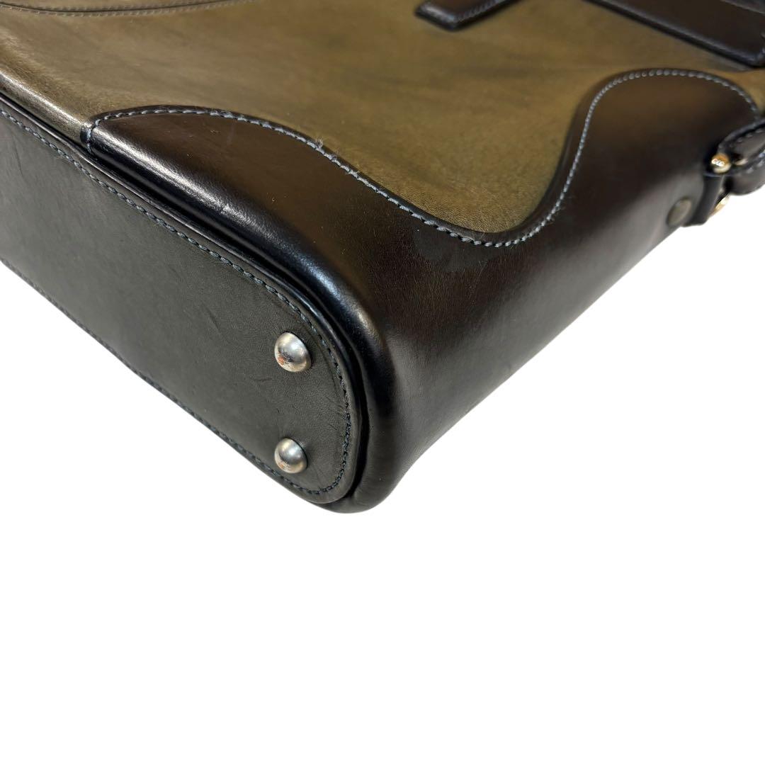 万双　2way ブライドルレザーブリーフケース　ビジネスバッグ　自立　カーキ　黒