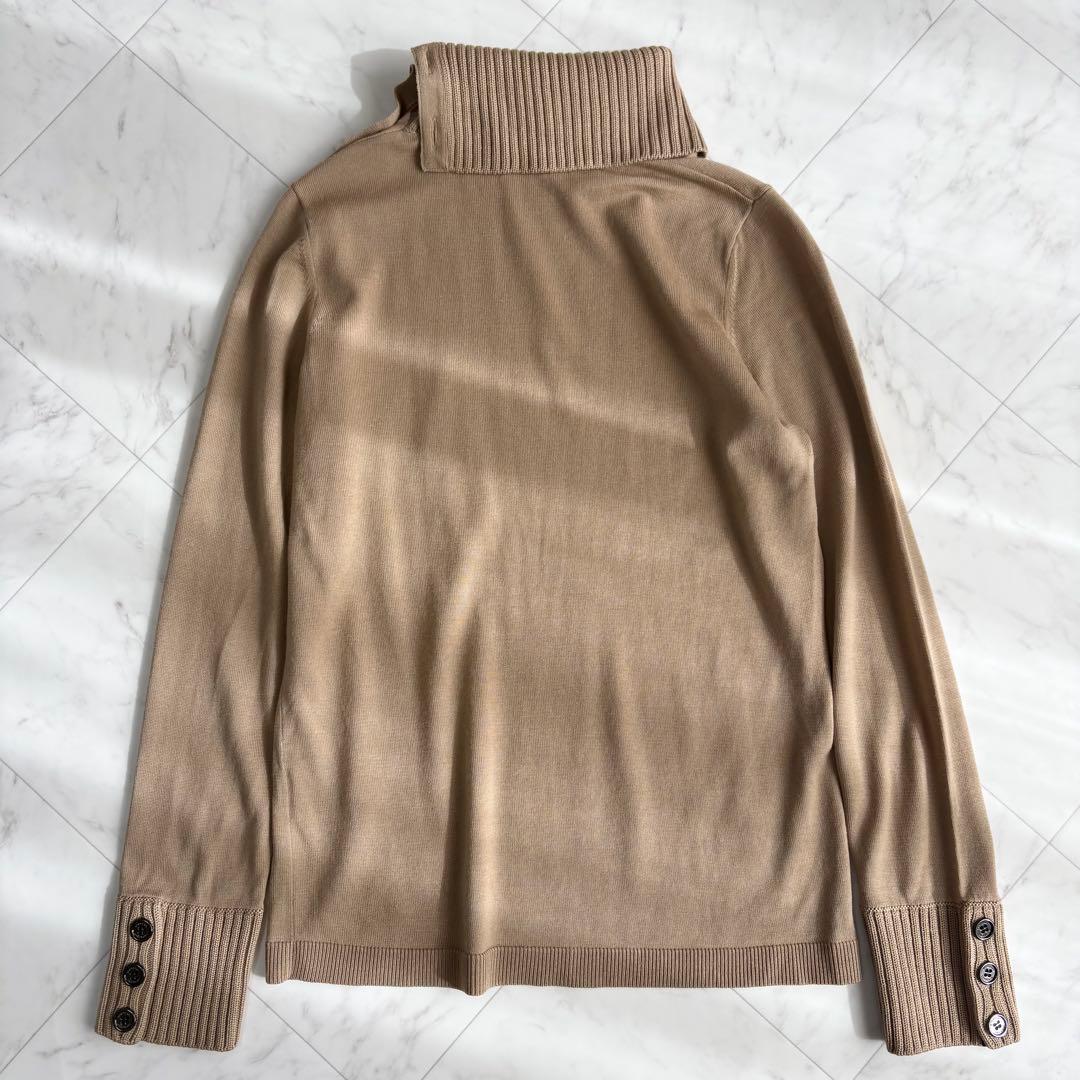 【バーバリー】ハイネックニット　薄手　ノバチェック　ホースロゴ　ウール　茶色