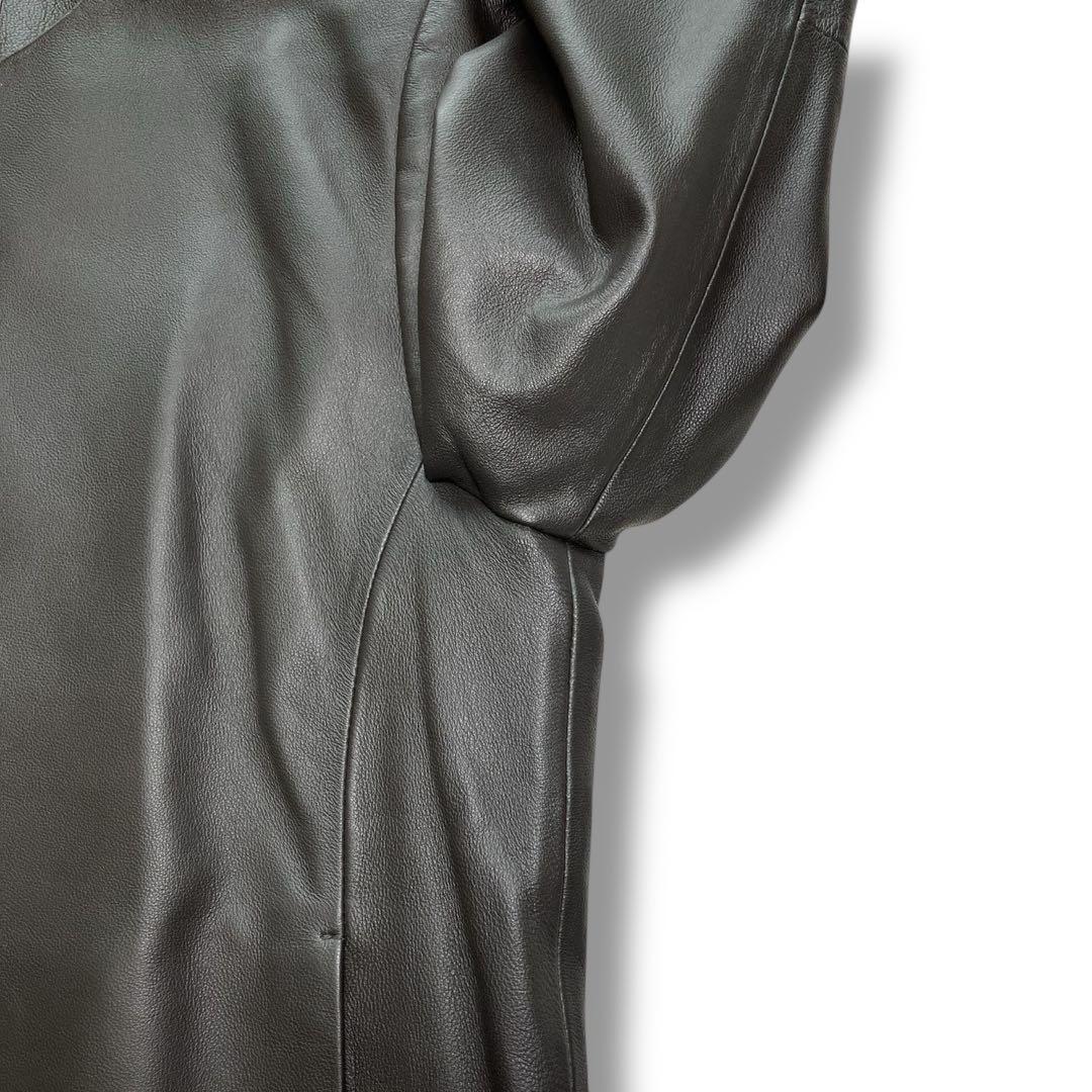 【極美品】好配色◎グレーレザー/羊革「ユナイテッドアローズ」ノーカラーライダース