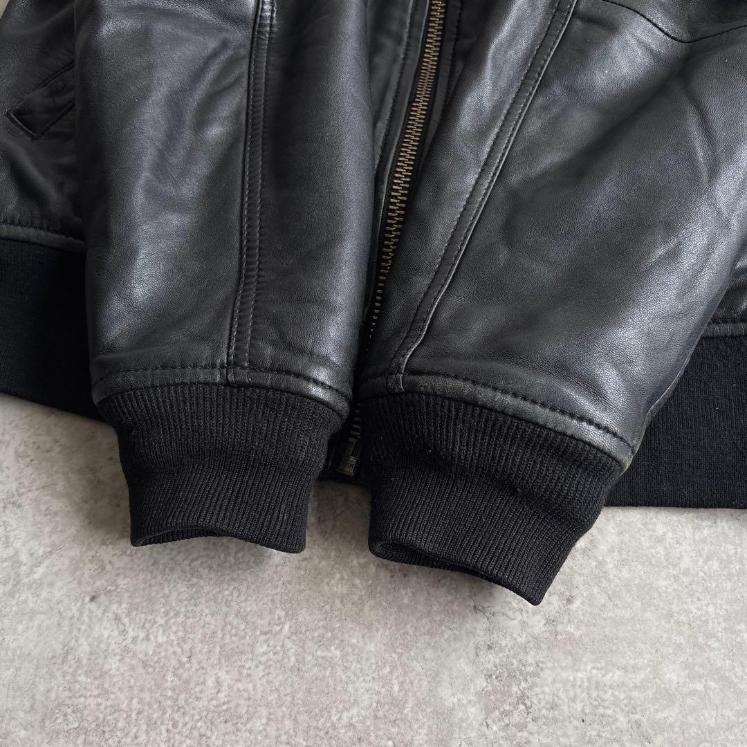 極美品■AVIREX【L】ラムレザー ボンバージャケット アーチロゴ ブラック