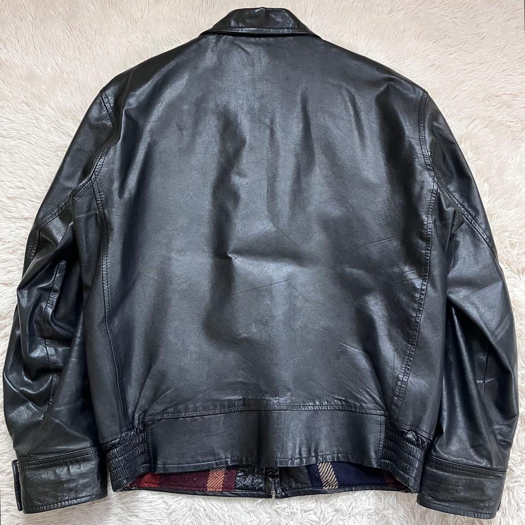 ✨美品✨A-2 レザージャケット シングルライダースジャケット チェック柄 L