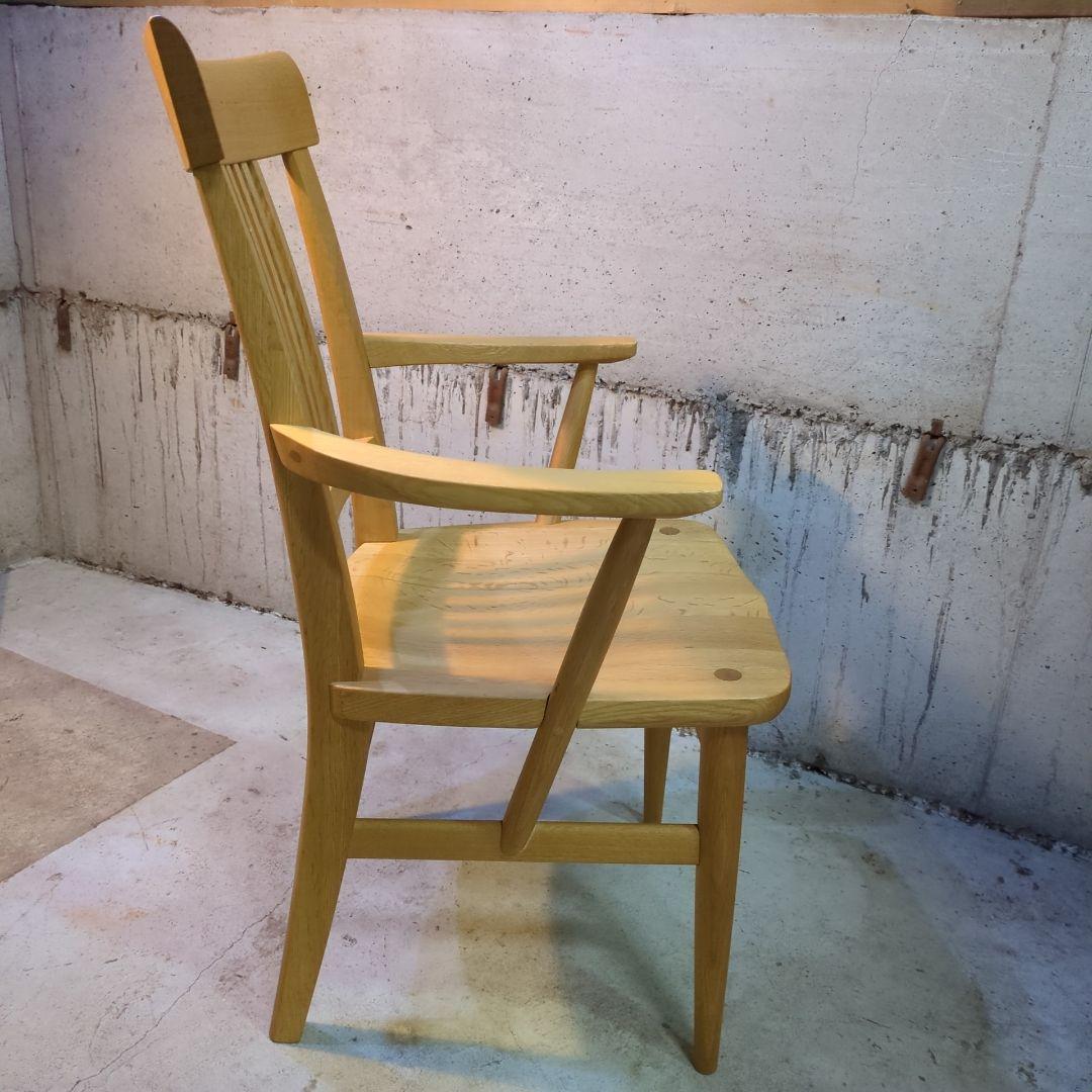 柏木工◆ナラ材　木製アームチェア ナチュラルウッド　オークブラウン　オーク材