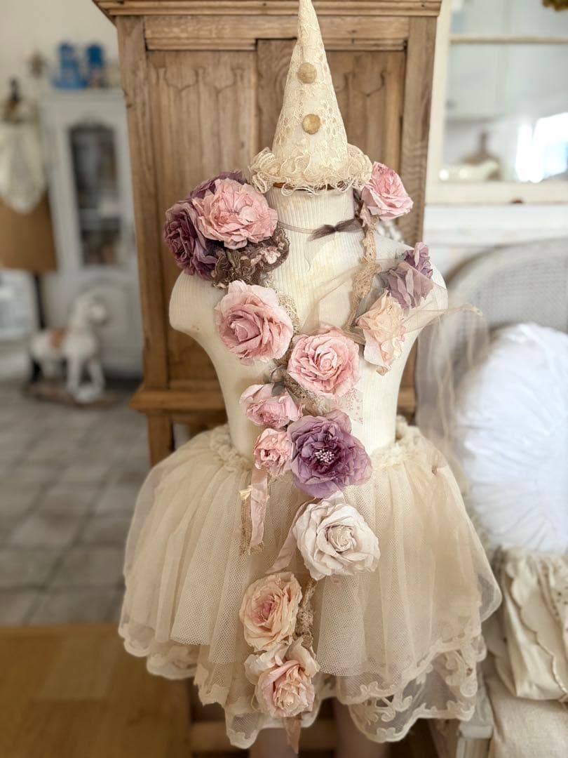 フランスアンティーク クラフトフラワー ガーランド　シャビー トルソー 布花