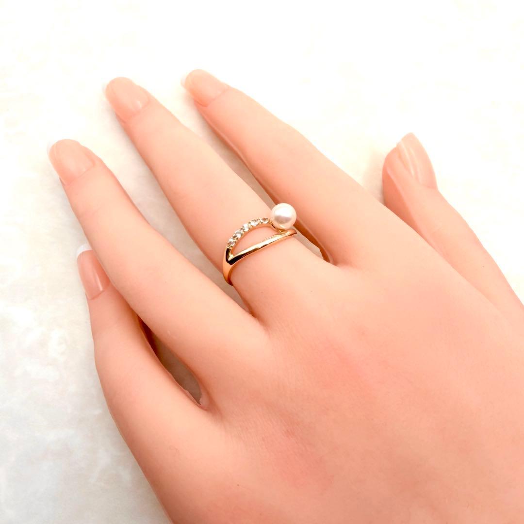 未使用品　ジュエリーツツミ　K10 リング　イエローゴールド　パール　あこや