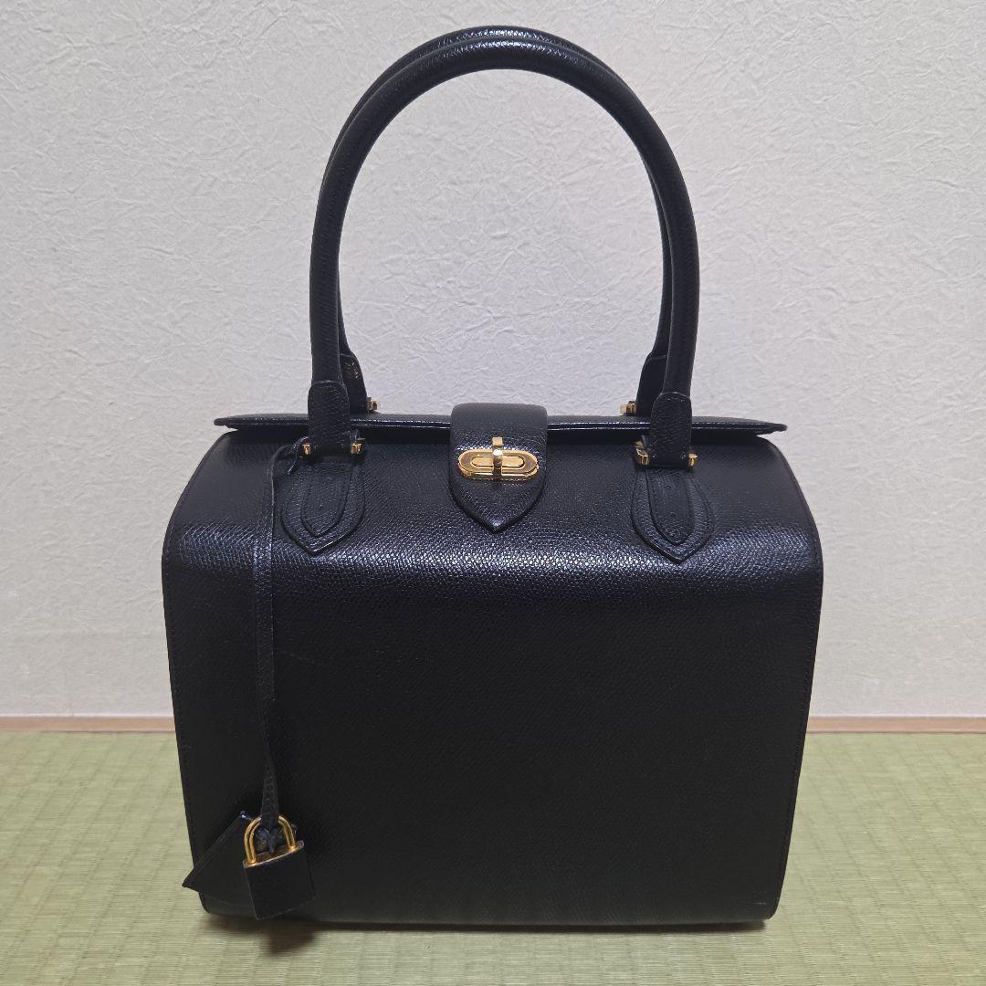 極美品 MORABITO オルセー チャーム 南京錠 ネイビー ハンドバッグ