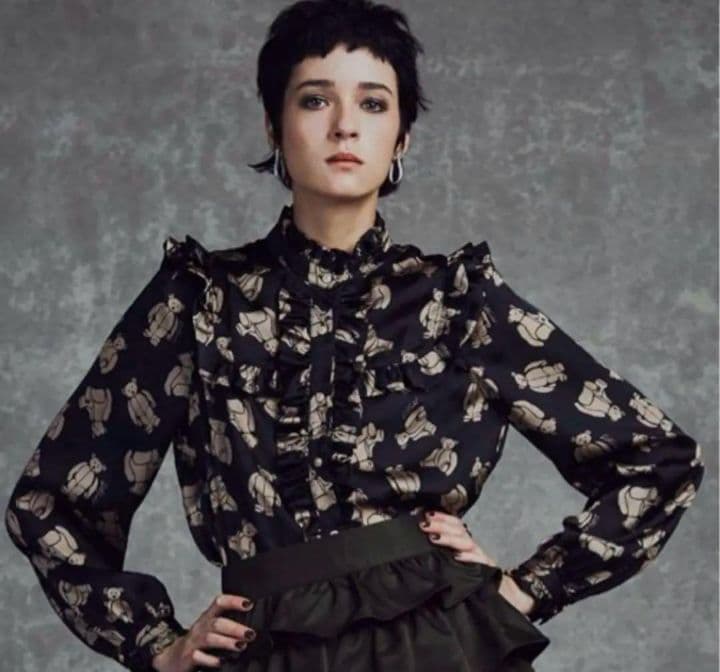 テディベア フリル付き長袖ブラウス