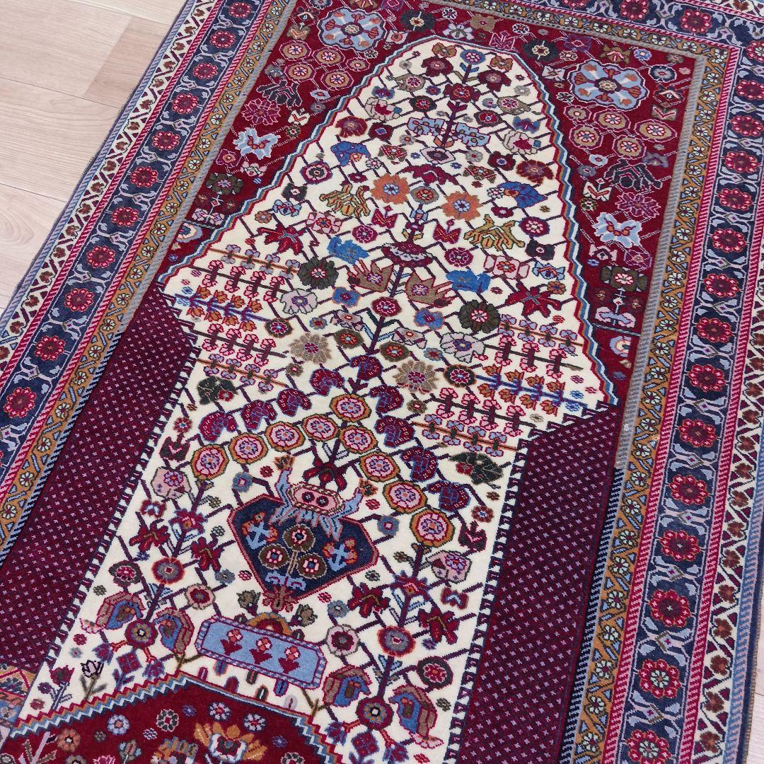 Y2762-1 ペルシャ絨毯 ウール 手織り 122×81㎝ ラグ マット