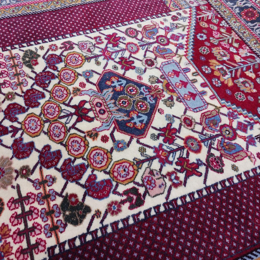 Y2762-1 ペルシャ絨毯 ウール 手織り 122×81㎝ ラグ マット