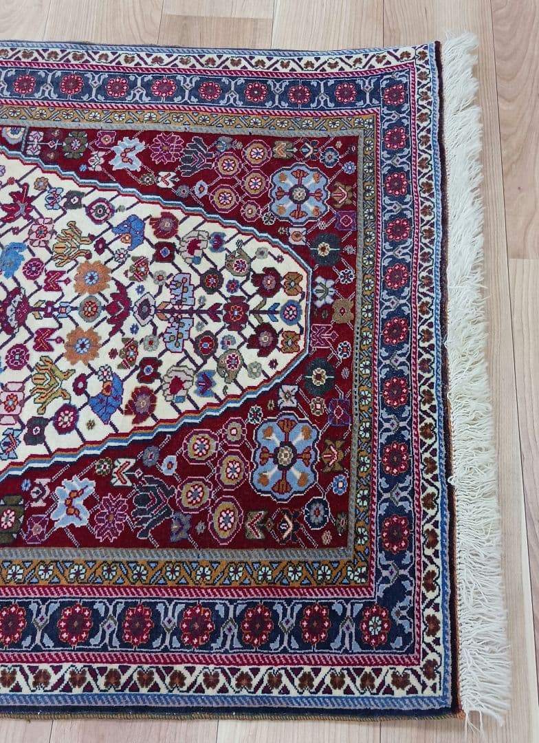 Y2762-1 ペルシャ絨毯 ウール 手織り 122×81㎝ ラグ マット