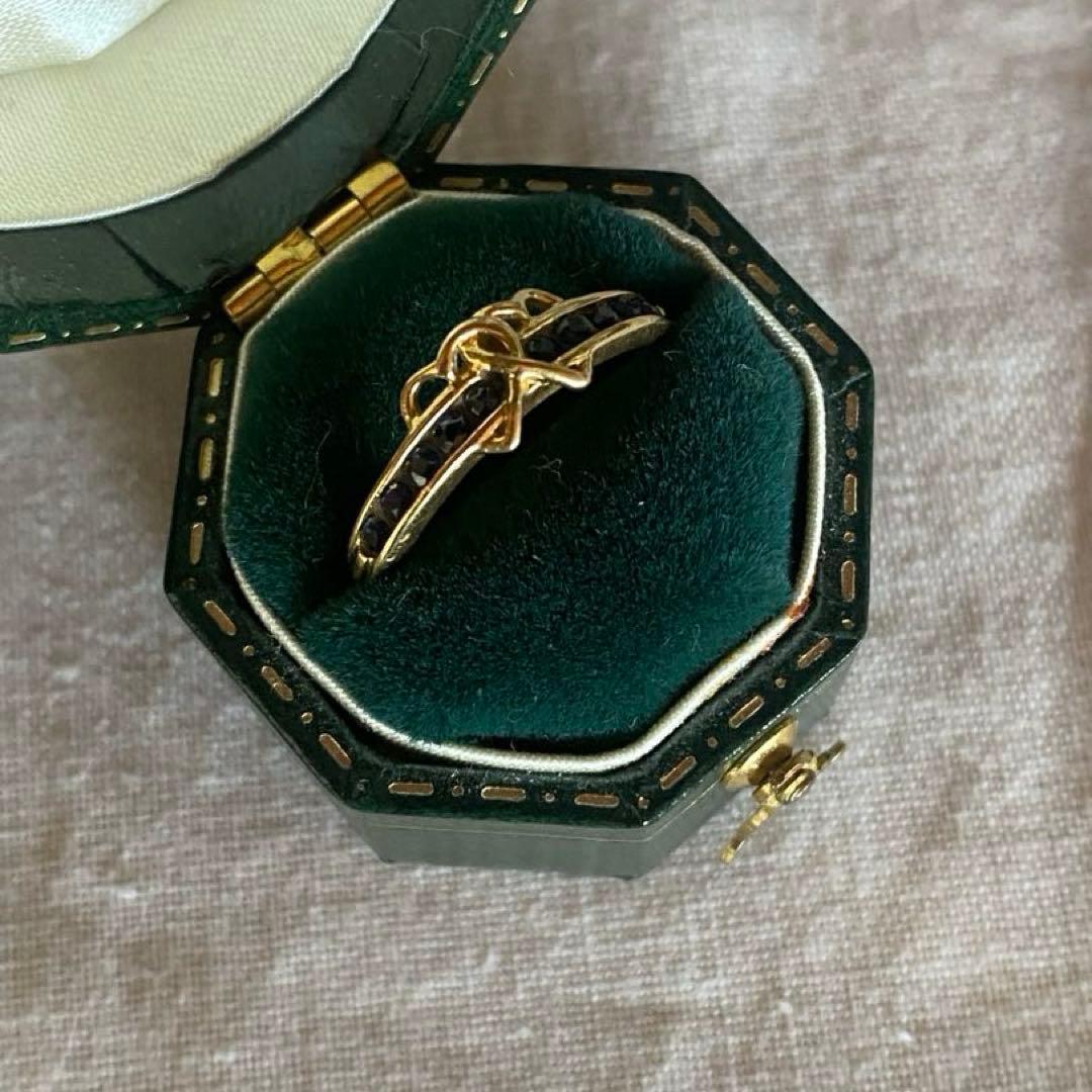 K18 ダブルハート ブルーストーン リング