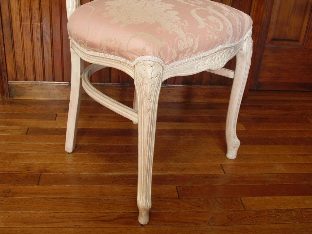 イタリア製 木製チェア☆背もたれメッシュ 木彫 草花ピンクファブリック張替済