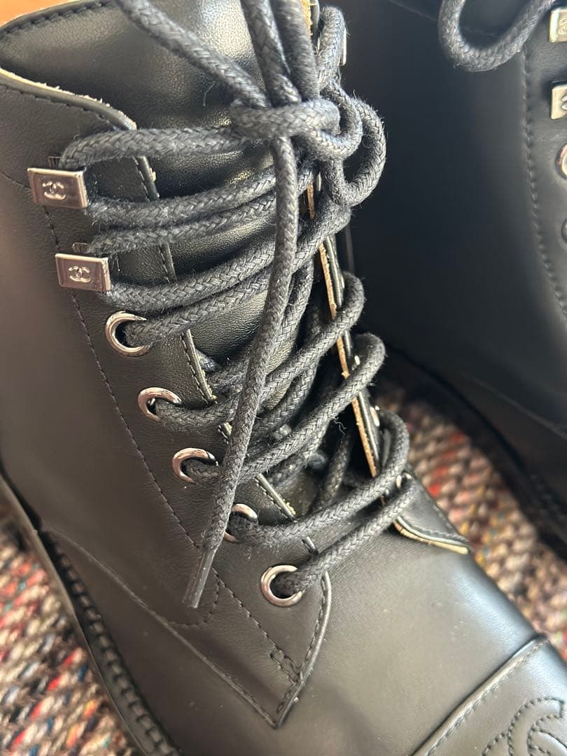 シャネル CHANEL ココマーク ショートブーツ チャンキーヒール 革 黒