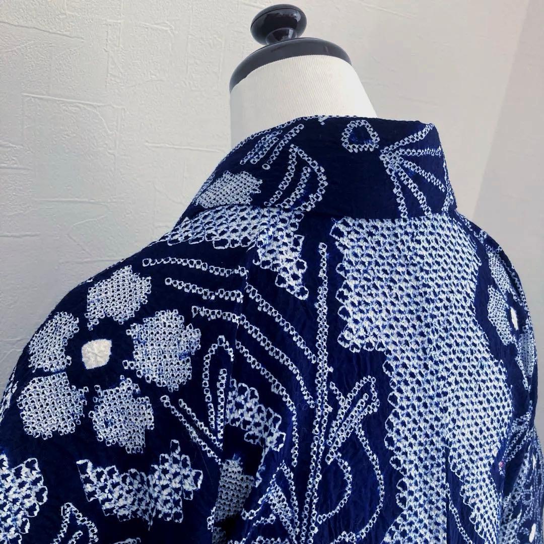 poko 有松絞り・有松鳴海絞り浴衣　手縫い　花繋ぎ　身丈154 No55