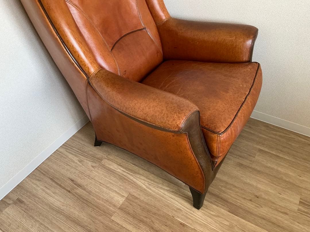 アンティーク家具 1人掛けソファ デンマーク製 本革 ハイバック