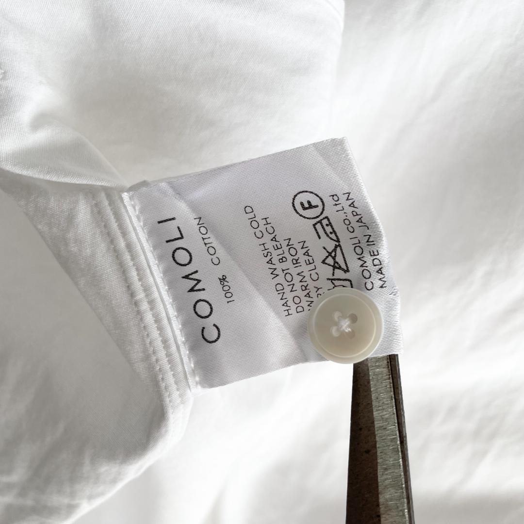 美品 COMOLI (q) コモリ バンドカラーシャツ ワイド オーバー 白