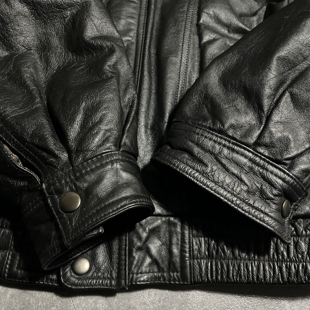 レザージャケット　ライダース　本革　ブラック　牛革　短丈　y2k 地図柄　90s