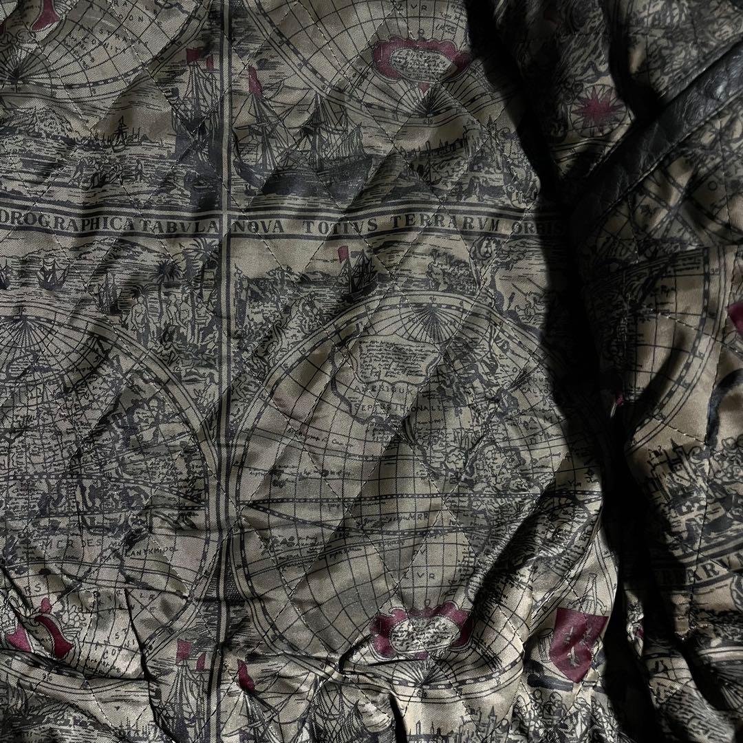 レザージャケット　ライダース　本革　ブラック　牛革　短丈　y2k 地図柄　90s