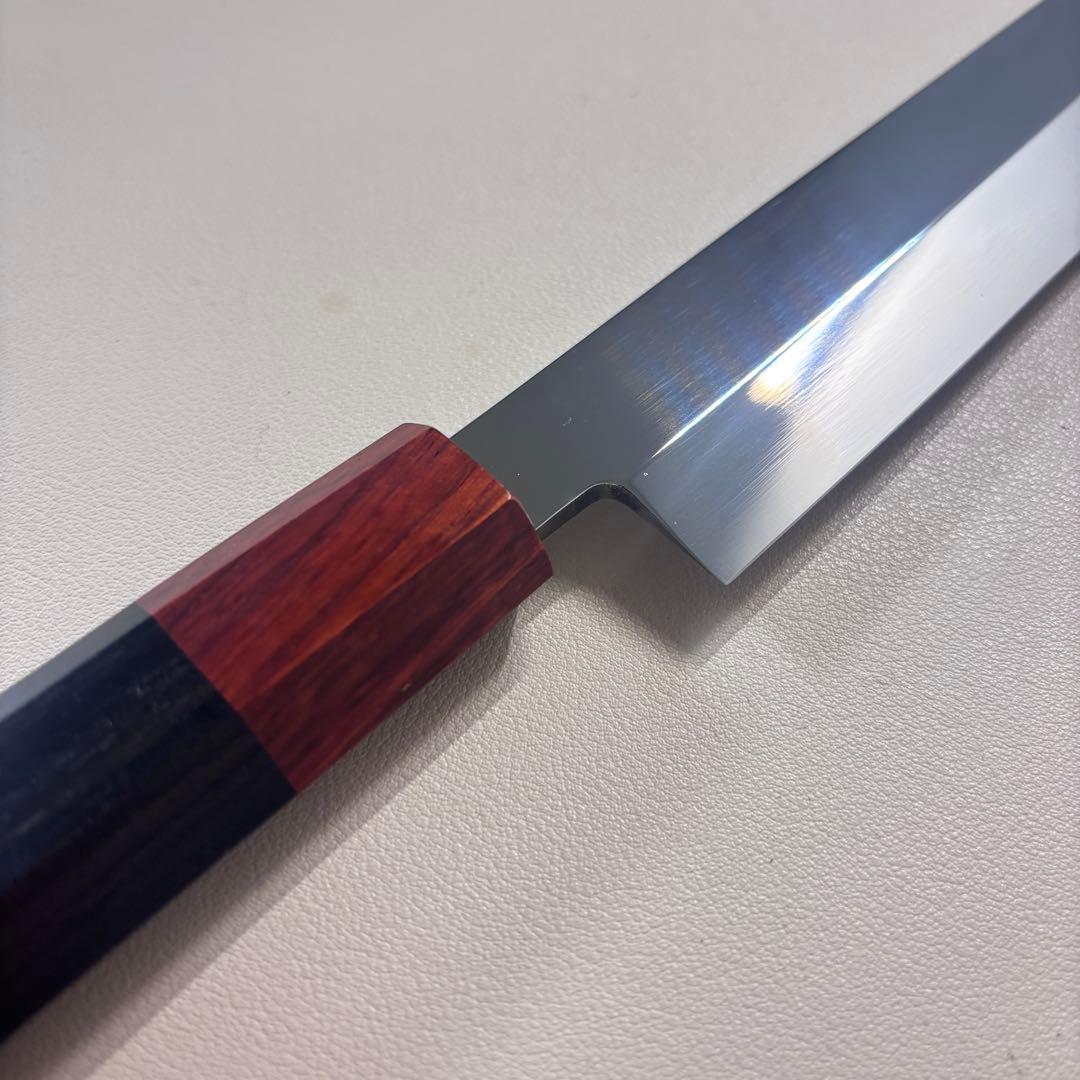 270mm 切付柳刃包丁 鏡面 黒檀紫檀八角柄 刺身包丁 全鋼「鞘」