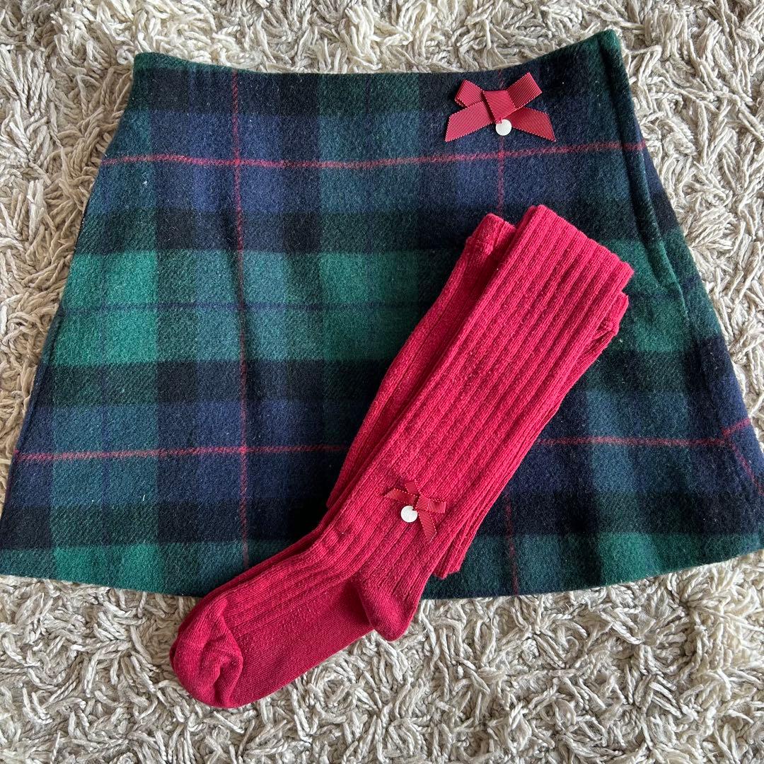 えり　美品　チェック柄スカート　タートル140 タイツ　セット