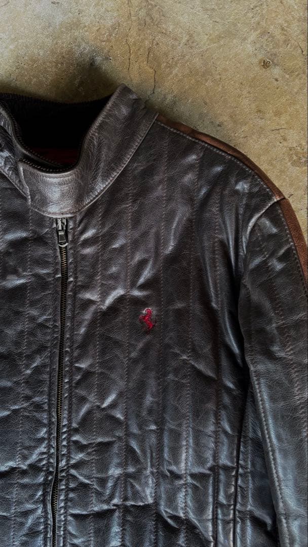 希少 FILA×Ferrari ダークブラウン レザージャケット 90s