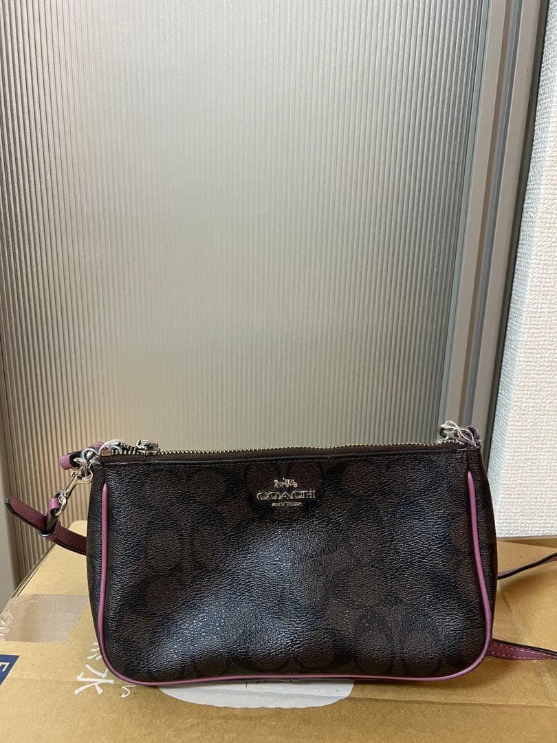 COACH レザーショルダーバッグ ブラック/パープル