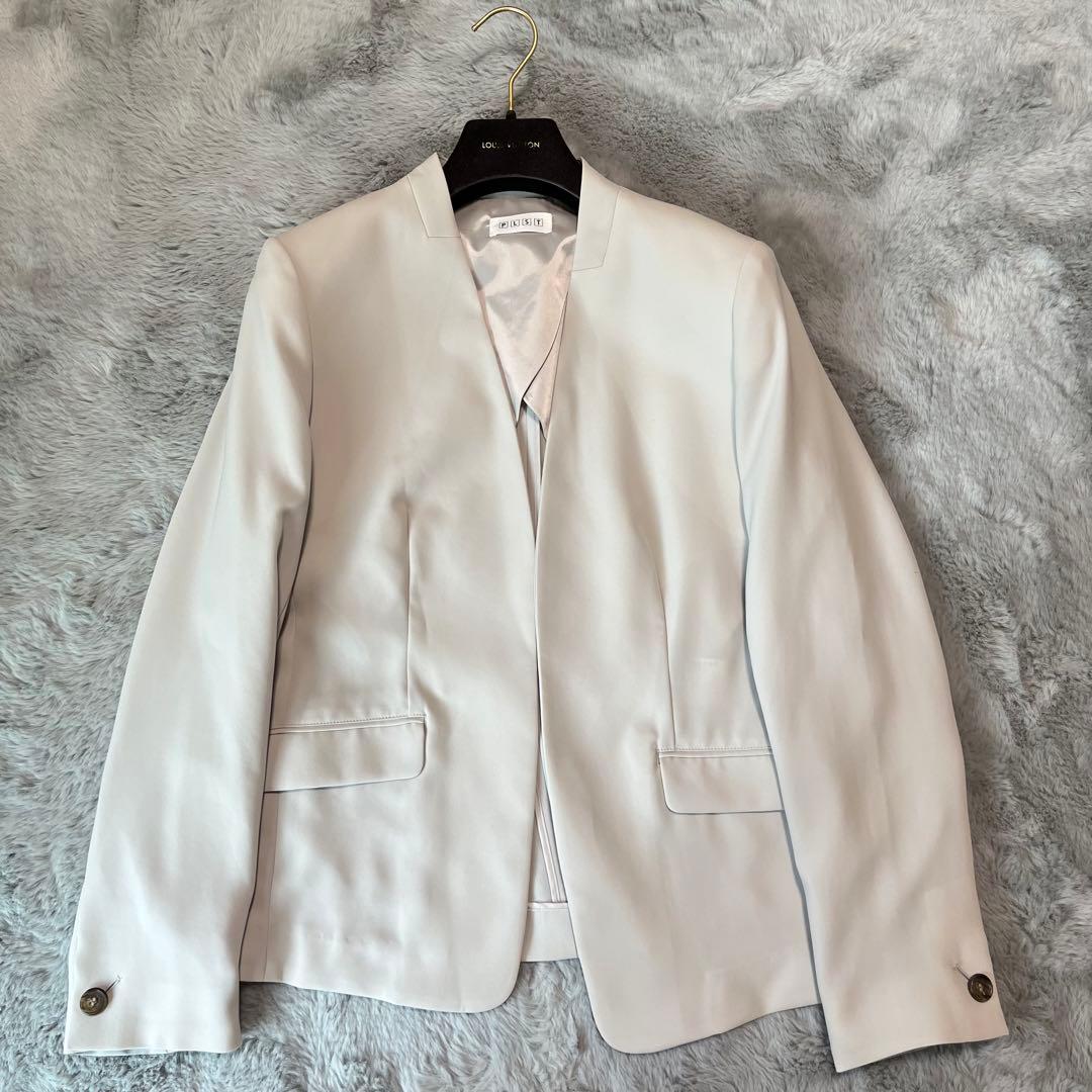 美品 プラステ スーツ セットアップ ノーカラー カラーレス ズボン 洗える L