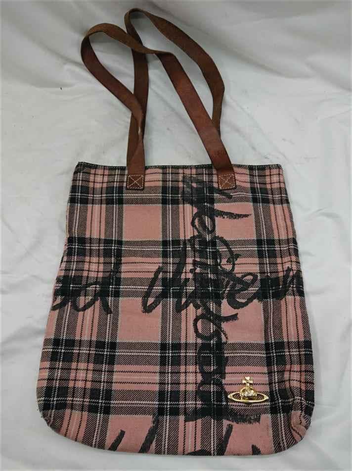 ◎ヴィヴィアン・ウエストウッド チェック柄トートバッグ ピンク系 レディース