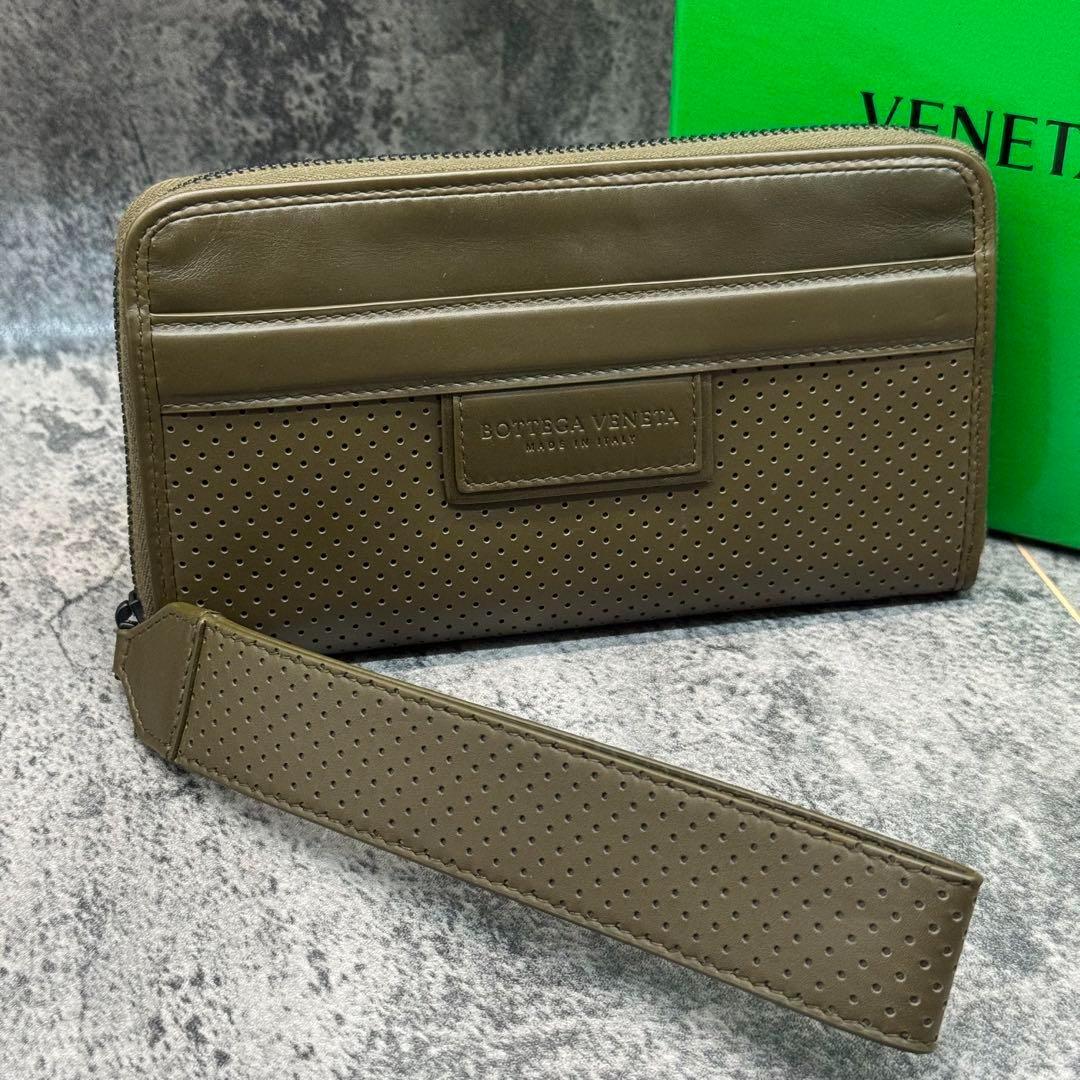 極美品✨ボッテガヴェネタ レジェーロ パンチング ラウンドファスナー カーキ