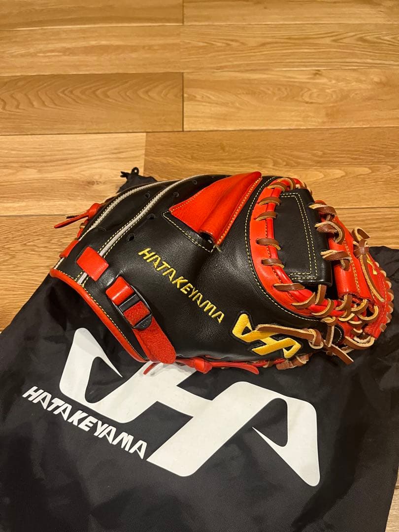 【オーダー】ハタケヤマ 軟式 キャッチャーミット 赤×黒