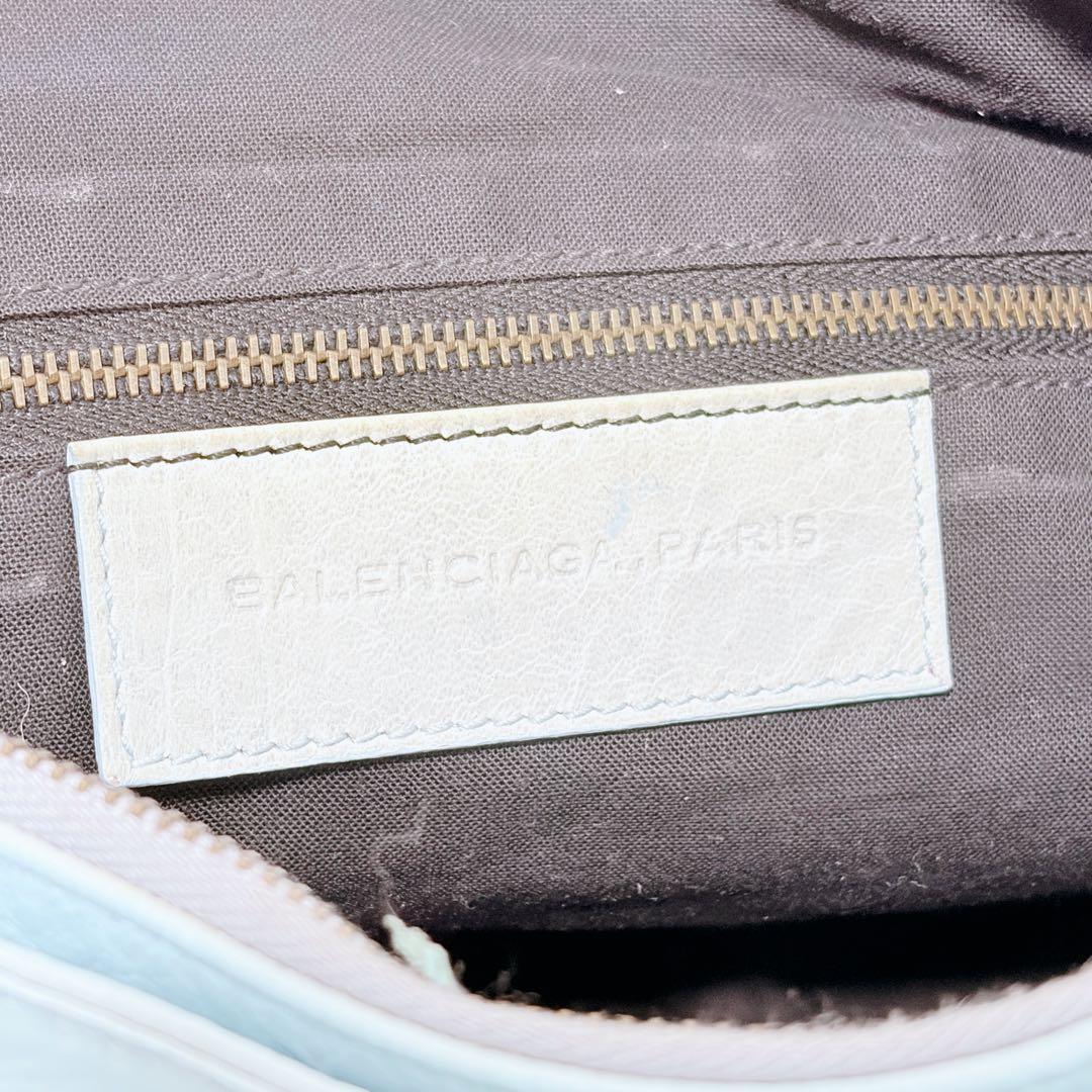 BALENCIAGA クラシックシティ ライトブルー レザー ハンドバッグ 鏡付