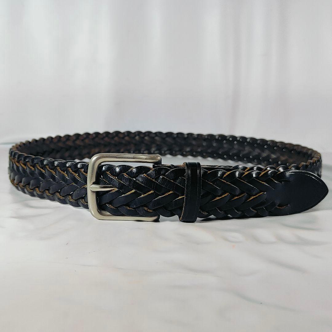 【極美品】Whitehouse Cox 英国製　極厚黒艶編込み　高級ドレスベルト