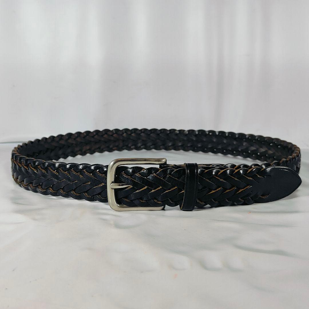 【極美品】Whitehouse Cox 英国製　極厚黒艶編込み　高級ドレスベルト