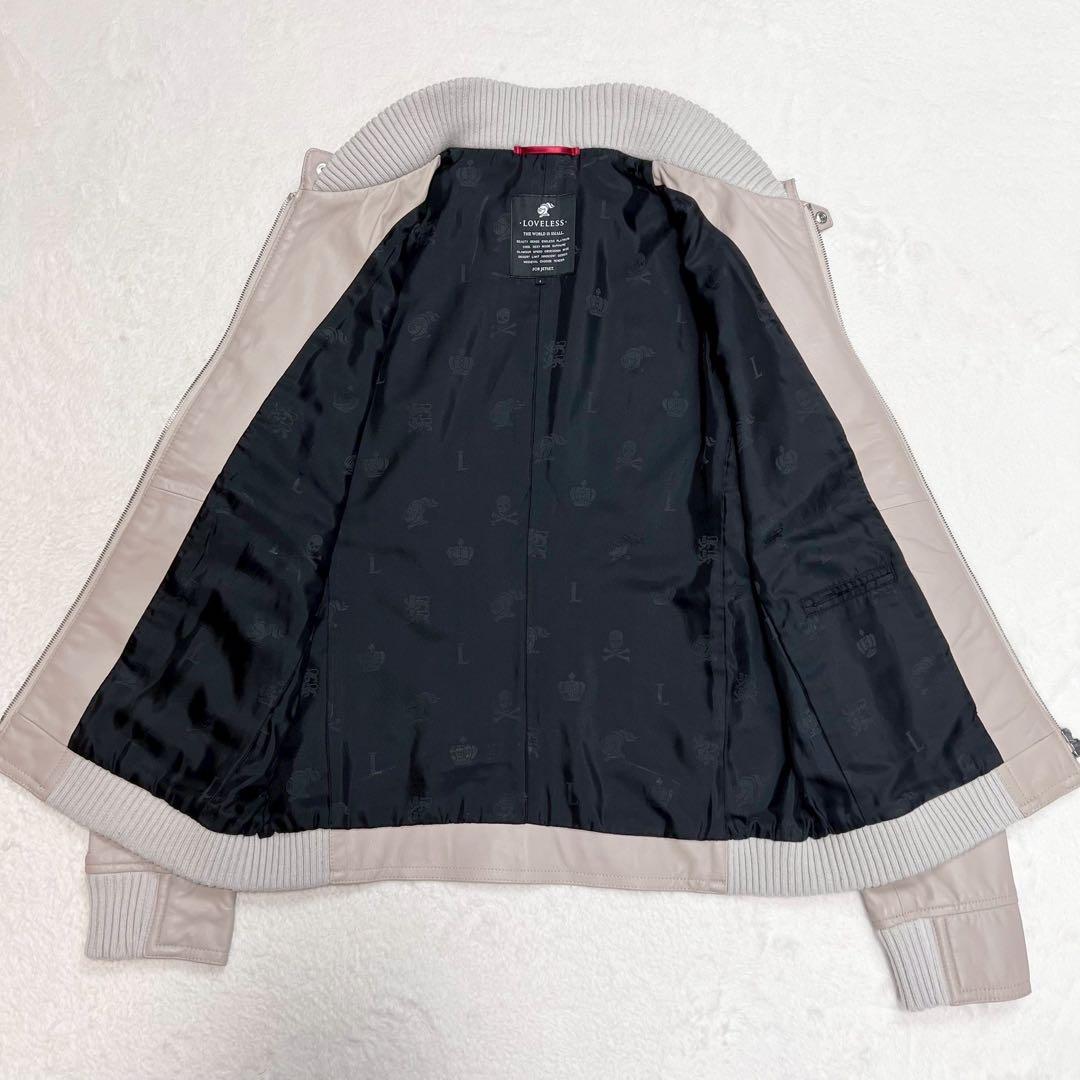 美品 XLサイズ LOVELESS ライダースジャケット ラムレザー 裏地柄