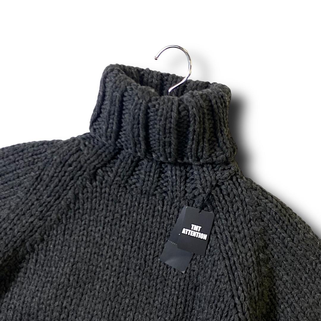 M TMT 毛100％ タートルネック ニット セーター 黒 定価49500円