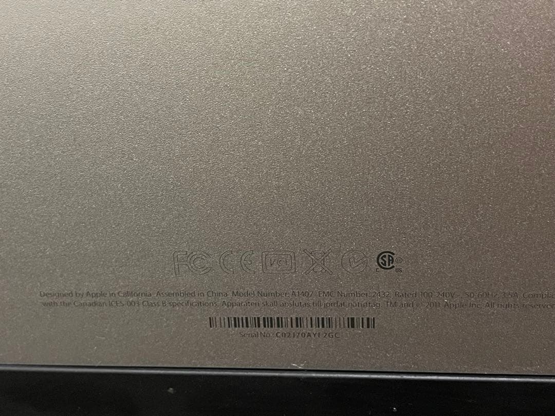 Apple Thunderbolt Display 27インチ【A1407】中古