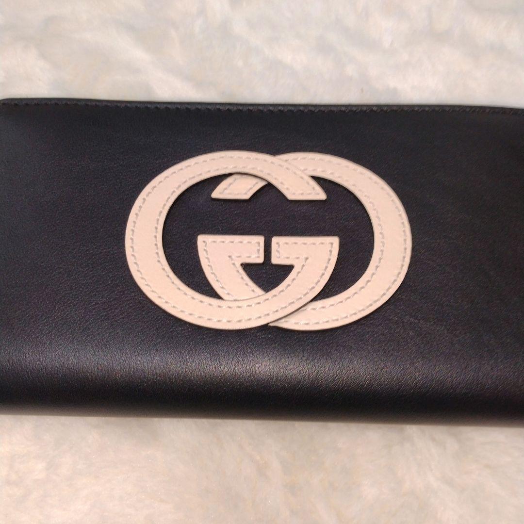 【新品未使用】GUCCI グッチブラックレザー GG長財布 男女兼用ゴールド金具