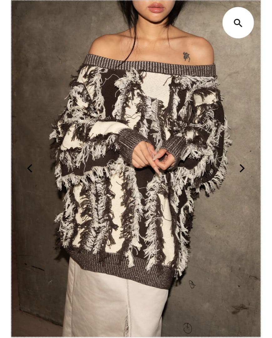 トップス JUEMI juemi Fringe Bi-color Over Knit