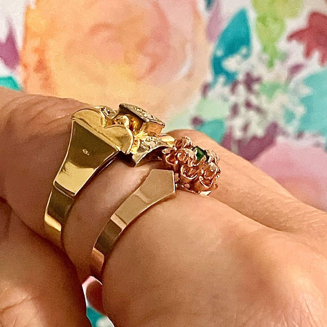 k9 アンティーク フランス　エメラルド＆ダイヤモンド　リング